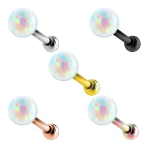 Taffstyle Piercing-Set Tragus Helix Ohr Cartilage Stecker mit Opal Kugel, Knorpel Piercing 316 L Chirurgenstahl Stecker Vergoldet mit Opal Kugel