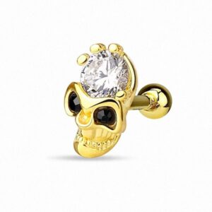 Taffstyle Piercing-Set Tragus Helix Totenkopf vergoldet mit Kristall Gold, Ohr Cartilage Knorpel Piercing 316 L Chirurgenstahl Stecker vergoldet