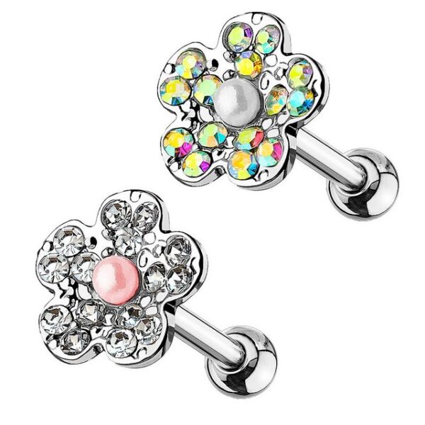 Taffstyle Piercing-Set Tragus Knorpel Ohr Piercing Kristall Blüte Perle, Stecker Glitzer Blume Lippe Nasen Cartilage Helix Labret Nasenpiercing