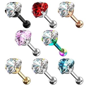 Taffstyle Piercing-Set Tragus Ohr Helix Piercing Stecker Kristall Herz, Glitzer Kugel Ohr Lippe Nasen Knorpel Cartilage Labret Nasenpiercing