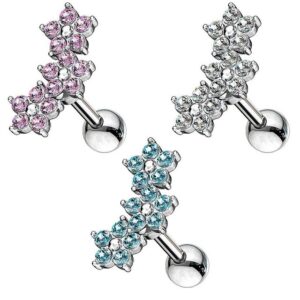 Taffstyle Piercing-Set Tragus Ohr Piercing Stecker mit 3 Kristall Blumen, Chirurgenstahl Helix Tragus Ohrpiercing Cartilage Stab Barbell Kugel