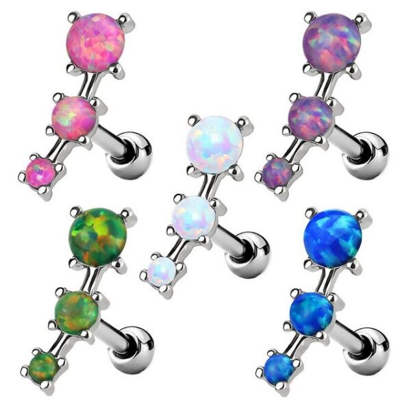 Taffstyle Piercing-Set Tragus Piercing Stecker mit 3 Opal Steinen, Helixpiercing Helix Ohr Cartilage Knorpel Stecker mit 3 Opal Steinen