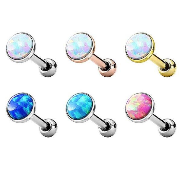 Taffstyle Piercing-Set Tragus Stecker mit flachen Opal Steinen Rund, Tragus Piercing Helixpiercing Helix Ohr Cartilage Knorpel Stecker