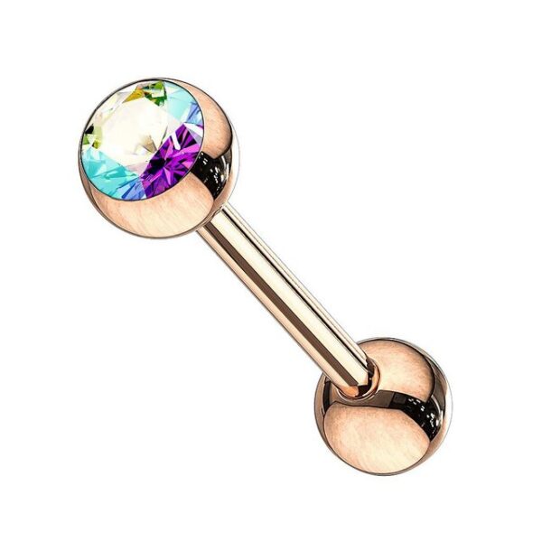 Taffstyle Piercing-Set Zungenpiercing Hantel Rose vergoldet Kristallkugel, Piercingfaktor Barbell Stecker Zungenpiercing Zunge Mund Rose Gold