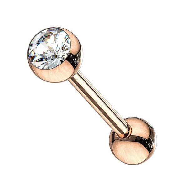 Taffstyle Piercing-Set Zungenpiercing Hantel Rose vergoldet Kristallkugel, Piercingfaktor Barbell Stecker Zungenpiercing Zunge Mund Rose Gold