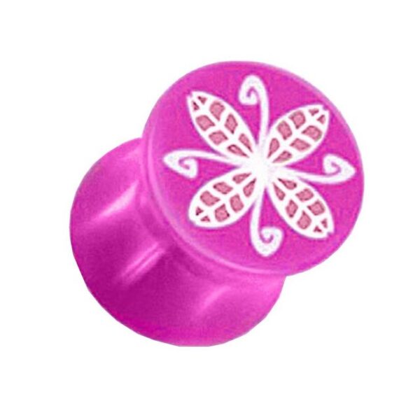 Taffstyle Plug Ohrpiercing Saddle Kunststoff UV bunte Blumen, Ohr Plug Flesh Tunnel Piercing Ohrpiercing Saddle Kunststoff UV bunte