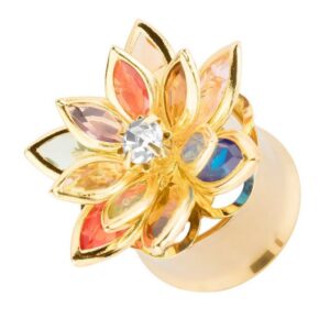 Taffstyle Plug Piercing Edelstahl Blumen Blüte Strass Kristallen, Ohr Plug Flesh Tunnel Piercing Ohrpiercing Edelstahl Blumen Blüte