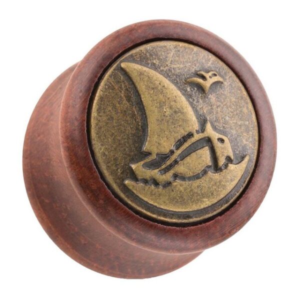 Taffstyle Plug Piercing Holz Braun mit Segelboot Motiv, Ohr Plug Flesh Tunnel Piercing Ohrpiercing Holz Braun Segelboot Motiv