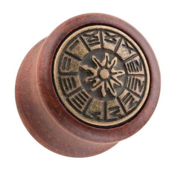 Taffstyle Plug Piercing Holz Braun mit Sonnenuhr Motiv, Ohr Plug Flesh Tunnel Piercing Ohrpiercing Holz Braun Sonnenuhr Motiv