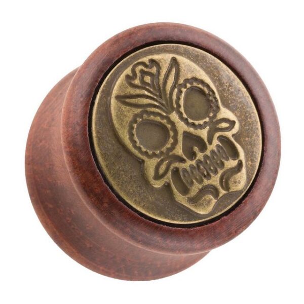 Taffstyle Plug Piercing Holz Braun mit mexikanischen Totenkopf, Ohr Plug Flesh Tunnel Piercing Ohrpiercing Holz Braun mexikanischen