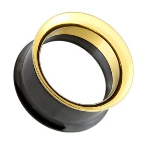 Taffstyle Plug Piercing Innengewinde Double Flared Schwarz Gold, Flesh Tunnel Ohr Plug Ohrpiercing Schraub Edelstahl Schraubverschluss