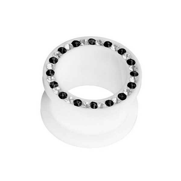 Taffstyle Plug Piercing Kunststoff Weiß Kristallen zweifarbig, Flesh Tunnel Ohr Piercing Plug Ohrpiercing Kunststoff Weiß Kristallen