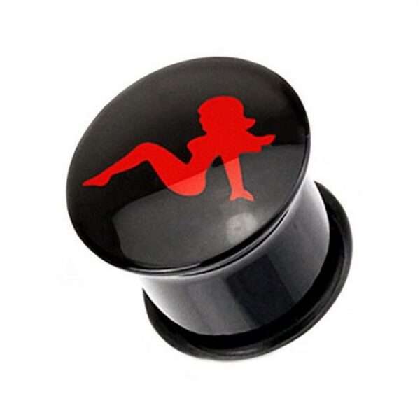 Taffstyle Plug Piercing Logo Single Flared Schwarz Sexy Woman Rot, Plug Flesh Tunnel Ohrpiercing Logo Single Flared Schwarz Sexy Woman