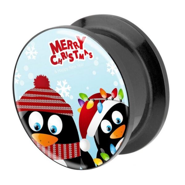 Taffstyle Plug Piercing Merry Christmas Pinguine, Ohr Plug Flesh Tunnel Ohrpiercing Kunststoff Schraub Schraubverschluß