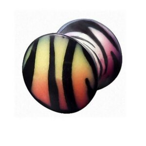 Taffstyle Plug Piercing Ohrpiercing Double Flared Rainbow Zebra, Ohr Plug Flesh Tunnel Ohrpiercing Double Flared Rainbow Zebra Style