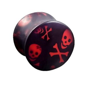 Taffstyle Plug Piercing Ohrpiercing Double Flared Totenkopf Rot, Ohr Plug Flesh Tunnel Piercing Ohrpiercing Double Flared Totenkopf