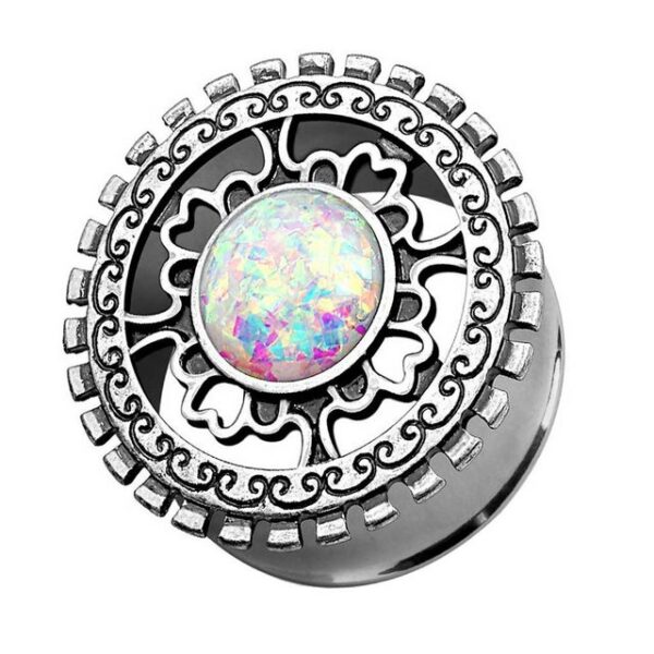 Taffstyle Plug Piercing Ohrpiercing Ornament Antik Opal Silber IP, Ohr Plug Flesh Tunnel Piercing Ohrpiercing Ornament Antik Opal Silber