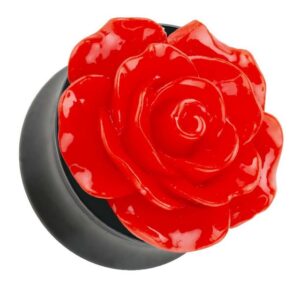 Taffstyle Plug Piercing Ohrpiercing Rose in 3D Optik Rot, Ohr Plug Flesh Tunnel Piercing Ohrpiercing Rose in 3D Optik