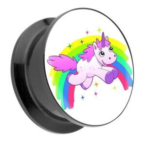 Taffstyle Plug Piercing Regenbogen springendes Einhorn, Ohr Plug Flesh Tunnel Ohrpiercing Kunststoff Schraub Schraubverschluß