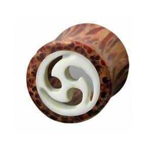 Taffstyle Plug Piercing Schmuck Holz Braun Inlay Weiß, Organic Flesh Ohr Tunnel Piercing Schmuck Holz Braun Inlay Weiß