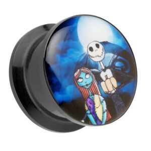 Taffstyle Plug Piercing Schraub Comic Nightmare Jack Sally Motiv, Ohr Plug Flesh Tunnel Ohrpiercing Kunststoff Schraub Schraubverschluß