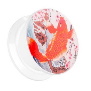 Taffstyle Plug Piercing Schraub Koi Karpen Orange golden Fisch, Ohr Plug Flesh Tunnel Ohrpiercing Kunststoff Schraubverschluß Picture