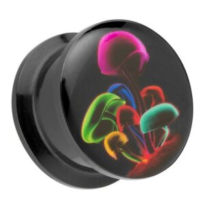 Taffstyle Plug Piercing Schraub Picture bunte Neon Pilze Motiv, Ohr Plug Flesh Tunnel Ohrpiercing Kunststoff Schraub Schraubverschluß