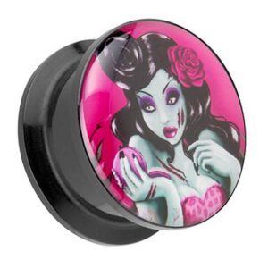 Taffstyle Plug Piercing Schraub Rockabilly Dead Girl Rose Motiv, Ohr Plug Flesh Tunnel Ohrpiercing Kunststoff Schraubverschluß Picture