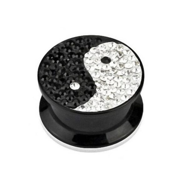 Taffstyle Plug Piercing Schraub Schwarz Clear Ferido Yin Yang, Ohr Plug Flesh Tunnel Ohrpiercing Schraubverschluß Ferido Kristall