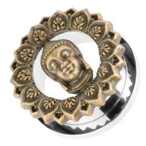 Taffstyle Plug Piercing Schraub Vintage Buddha Kopf Gold Silber, Flesh Tunnel Ohr Plug Ohrpiercing Ear Edelstahl Schraubverschluss