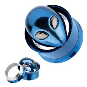 Taffstyle Plug Piercing Schraubverschluß 3D Alien Kristall Augen, Ohr Plug Flesh Tunnel Ohrpiercing Schraub Edelstahl Blau Schwarz