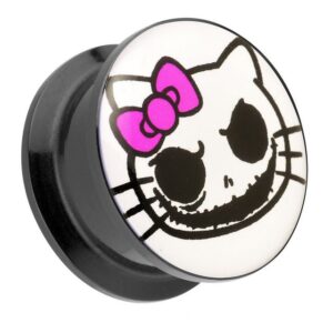 Taffstyle Plug Piercing Schraubverschluß Comic Death Kitty Motiv, Ohr Plug Flesh Tunnel Piercing Ohrpiercing Kunststoff Schraub Picture