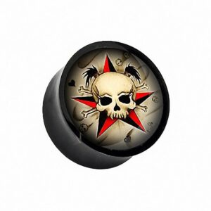 Taffstyle Plug Piercing Schraubverschluß Comic Totenkopf Stern, Ohr Plug Flesh Tunnel Piercing Ohrpiercing Saddle Kunststoff Schraub