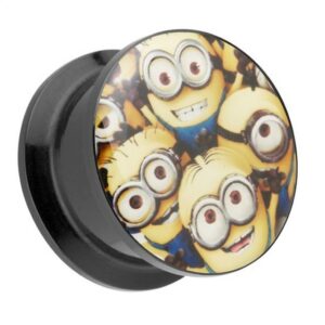 Taffstyle Plug Piercing Schraubverschluß Picture Minions Comic, Ohr Plug Flesh Tunnel Ohrpiercing Schraub Schraubverschluß Picture