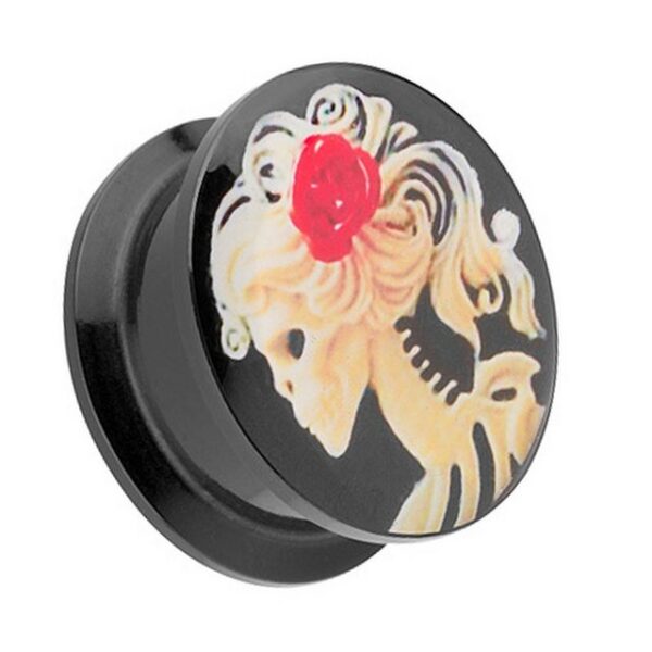 Taffstyle Plug Piercing Schraubverschluß Skeleton Red Rose Motiv, Ohr Plug Flesh Tunnel Ohrpiercing Schraub Picture mit Skeleton Rote