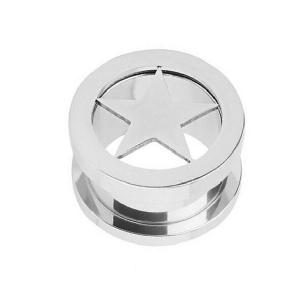 Taffstyle Plug Piercing Schraubverschluss mit Stern Star Inlay, Flesh Tunnel Ohr Piercing Plug Ohrpiercing Schraub Ear Edelstahl