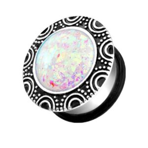 Taffstyle Plug Piercing Single Flared Opal Glitter Stein Inlay, Plug Flesh Tunnel Ohrpiercing Flared Tribal Opal Glitter Stein Inlay