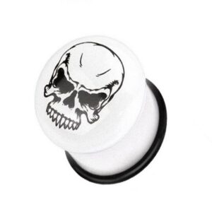 Taffstyle Plug Piercing Totenkopf Single Flared Weiß Glow Dark, Ohr Plug Flesh Tunnel Ohrpiercing Totenkopf Flared Weiß Glow Dark