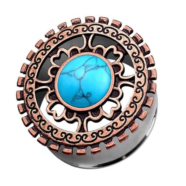 Taffstyle Plug Piercing Tribal Antik Opal Bronze IP Bronze Aqua, Ohr Plug Flesh Tunnel Piercing Ohrpiercing Tribal Antik Opal Bronze