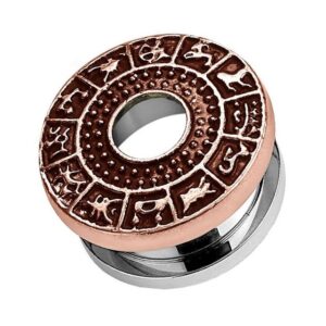 Taffstyle Plug Piercing mit Sternzeichen aus Edelstahl Bronze IP, Ohr Plug Flesh Tunnel Piercing Ohrpiercing Sternzeichen aus Edelstahl