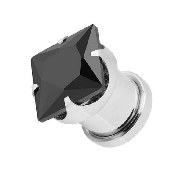 Taffstyle Plug Schraubverschluß Quadrat Silber mit Kristall, Ohr Plug Flesh Tunnel Piercing Ohrpiercing Schraub Schraubverschluß