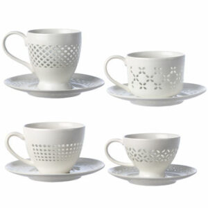 Teetasse Pierced keramik weiß / Set aus 4 Tassen + Untertassen - Pols Potten - Weiß