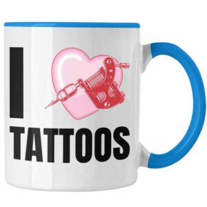 Trendation Tasse Trendation - I Love Tattoos Tasse Geschenk Tattoowiererin Tattoowierer Geschenkidee Spruch Männer Frauen