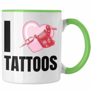 Trendation Tasse Trendation - I Love Tattoos Tasse Geschenk Tattoowiererin Tattoowierer Geschenkidee Spruch Männer Frauen