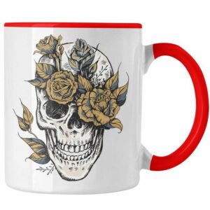 Trendation Tasse Trendation - Totenkopf Kaffee Tasse Frauen Mädchen Männer Tattoo Geschenk Damen Idee Grafik Blumen