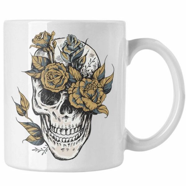 Trendation Tasse Trendation - Totenkopf Kaffee Tasse Frauen Mädchen Männer Tattoo Geschenk Damen Idee Grafik Blumen