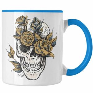 Trendation Tasse Trendation - Totenkopf Kaffee Tasse Frauen Mädchen Männer Tattoo Geschenk Damen Idee Grafik Blumen