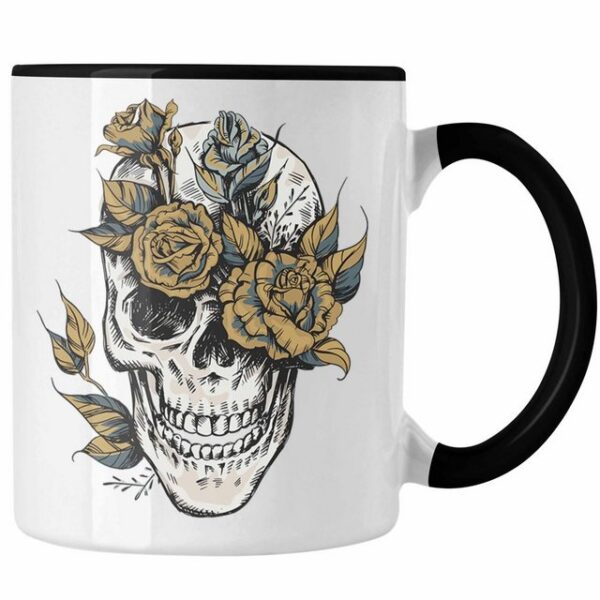 Trendation Tasse Trendation - Totenkopf Kaffee Tasse Frauen Mädchen Männer Tattoo Geschenk Damen Idee Grafik Blumen