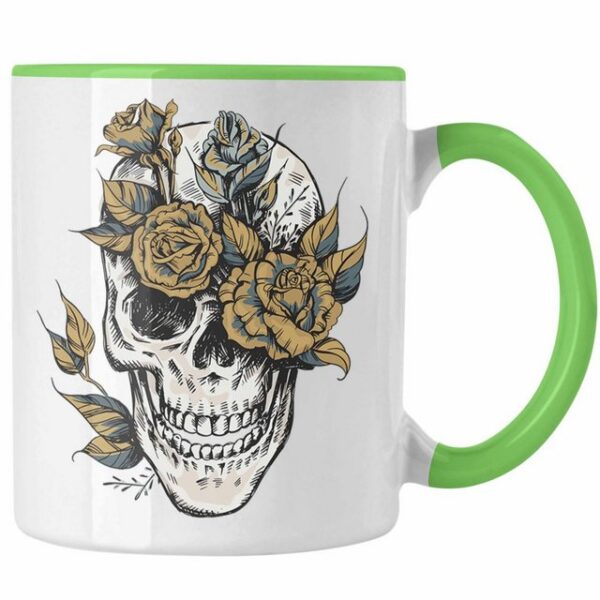 Trendation Tasse Trendation - Totenkopf Kaffee Tasse Frauen Mädchen Männer Tattoo Geschenk Damen Idee Grafik Blumen