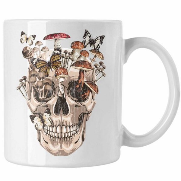 Trendation Tasse Trendation - Totenkopf Tasse Geschenk Pilzsammler Pilze Frauen Damen Tattoo Geschenkidee